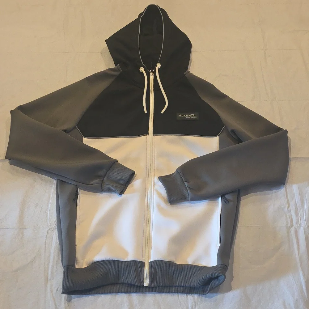 McKenzie Original Sportswear Men's Full-Zip Hooded‎ Jacket Black White Gray L